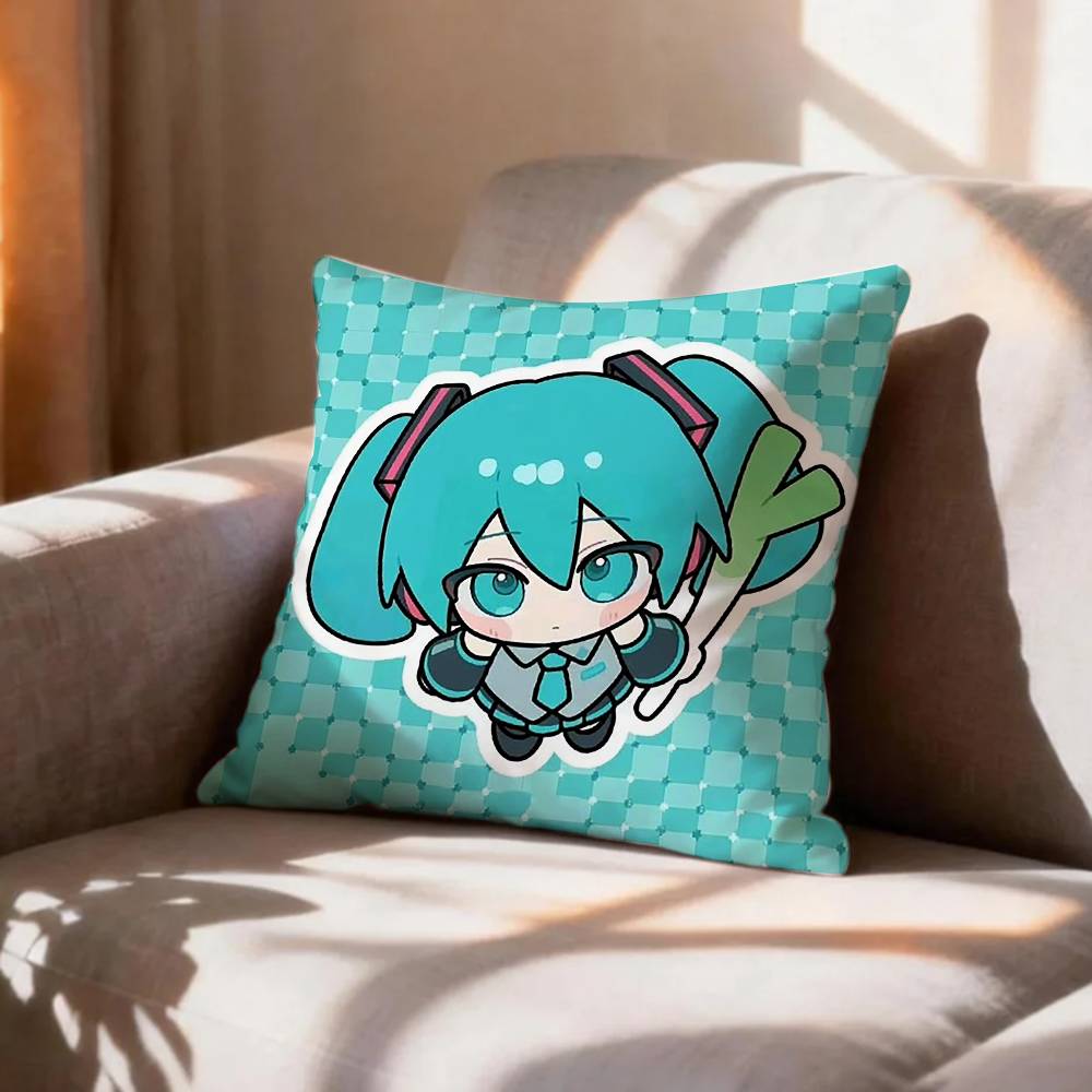 CUTE Anime MMIKU SSticker Pillow Case Pattern Printed Pillowcase For Living Room Sofa Cushion Cover
