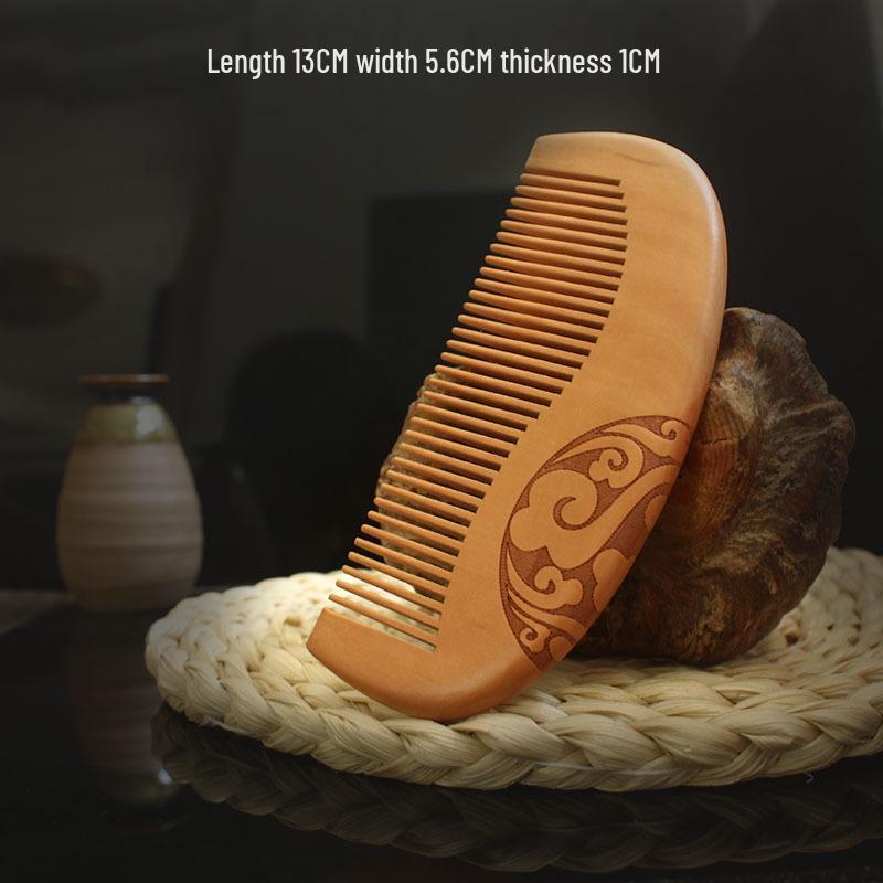 

Двусторонняя резная расческа из персикового дерева - Портативная, гладкая расческа для массажа волос, карманная для женщин