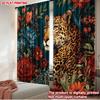 2pcs Leopard In Floral Jungle Curtains Realistic Animal with Tropical Flowers On Dark Green Background for Living Room