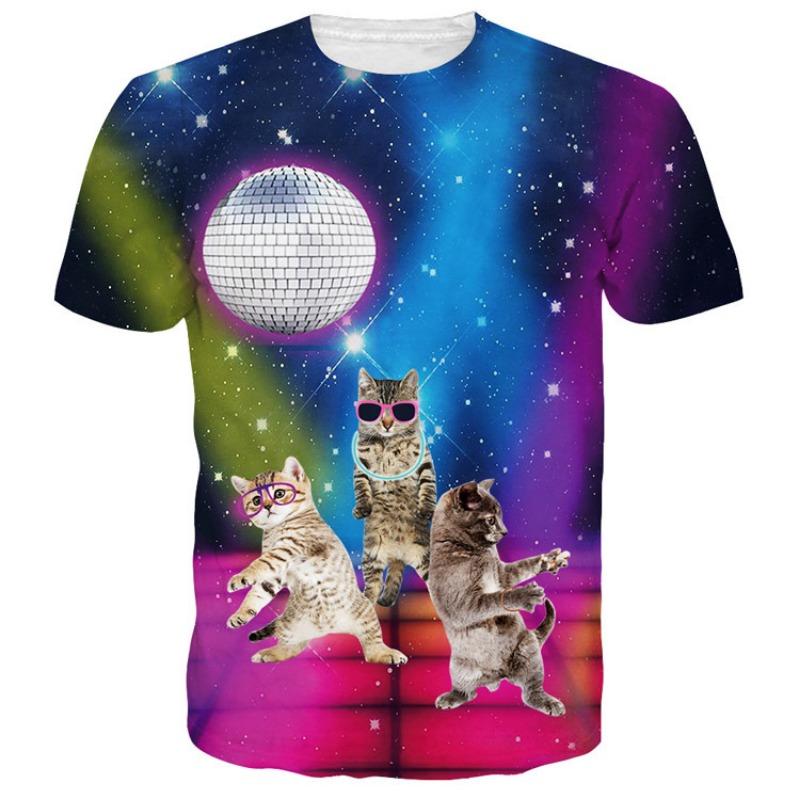 3D Digital bedrucktes Katze Haustier Kurzarm Locker Lässig Herren T-Shirt