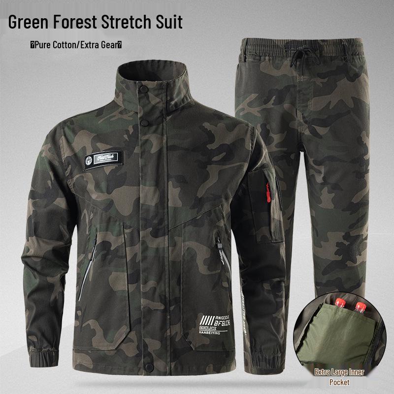 Herren Camouflage Baumwolle Elastischer Arbeitsanzug - Verdickte Schweiß- und Autoreparaturausrüstung für Frühling/Herbst.