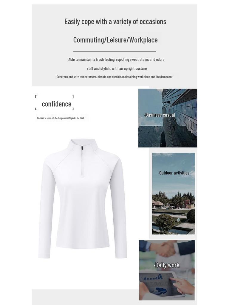 2025 Women's Sport Long Sleeve Zip Collar Polo Shirt: Outdoor Casual Warm Top