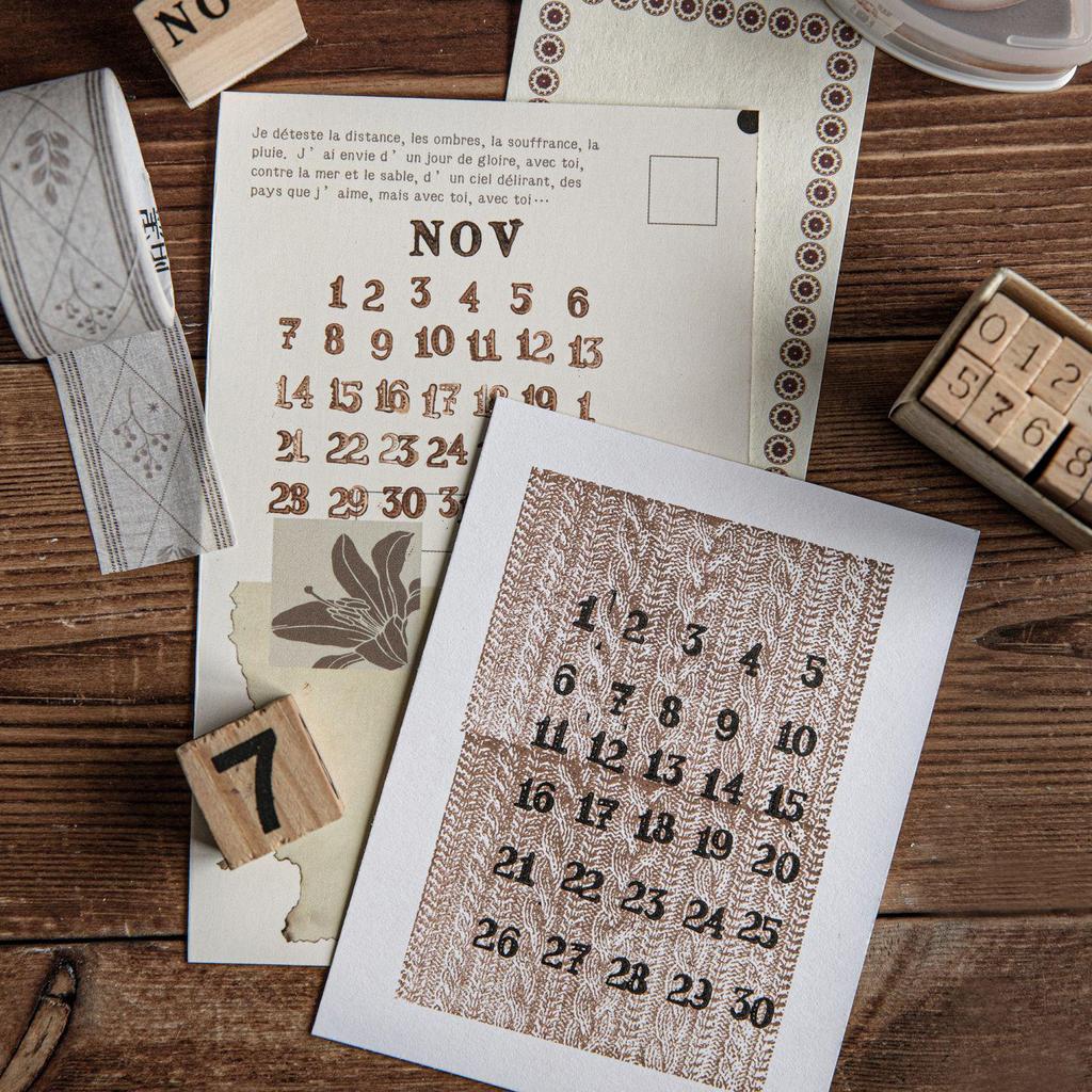MòMò Beech Wood Retro Seal Set: Number Marks for DIY Planner Decoration