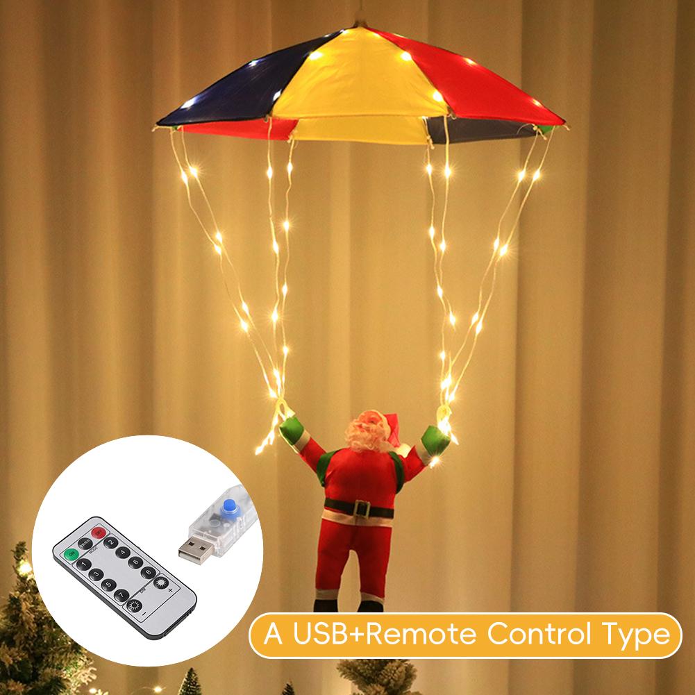 USB Power 2Colors Christmas String Lights LED Santa Claus Parachute Light String Indoor and Outdoor Christmas Atmosphere Decora