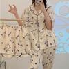 Summer Fashion Pajamas: Women's Short Sleeve Three-Piece Set with Cartoon Pacha Dog Design, Suitable for Home or Outdoors