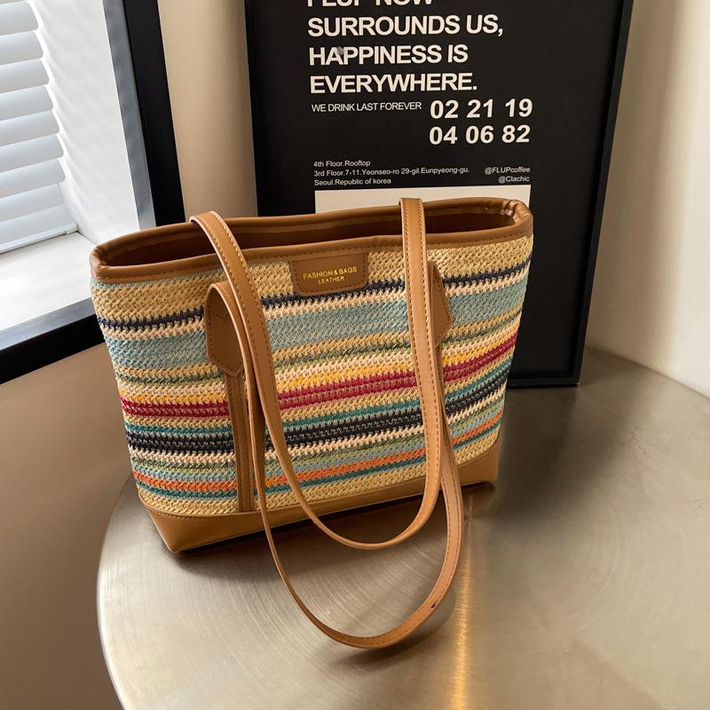 

Large Capacity Bag Women s Fashion Casual Woven Bag Seaside Beach Shoulder Tote Bag різнокольоровий