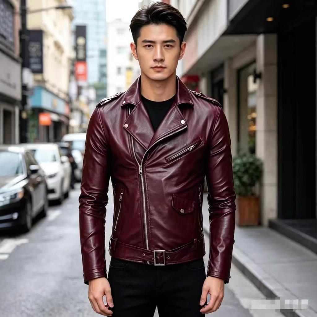 European and American men's clothing autumn and winter fashion casual leather jacket temperament elegant long sleeve large size men's leather jacke
