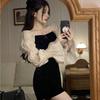 French Temperament Celebrity Tube Top Small Black Dress Women's Light Luxury Bubble Sleeve Small Gift Dress Sweet and Spicy Style Sexy and Thin Dress
