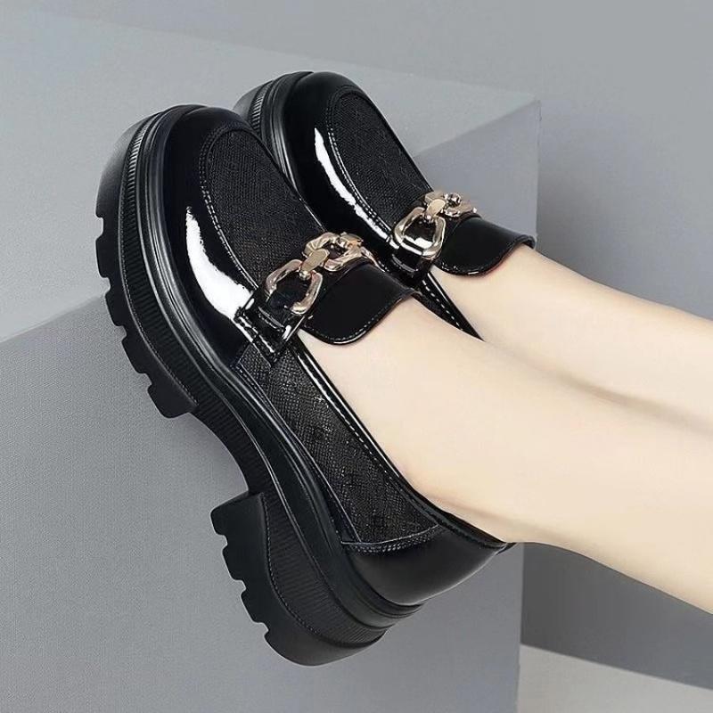 Autumn New Round Toe Thick Sole Comfortable Non-Tiring Foot Hollow Mid Heel Breathable Casual Daily Versatile Fashion Loafers