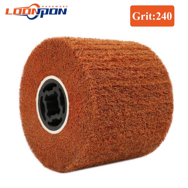 Non-woven Nylon Abrasive Flap Wheel Brush Wire Drawing Polishing Burnishing Drum Wheel for Stainless Steel 120x20x100mm 1pc