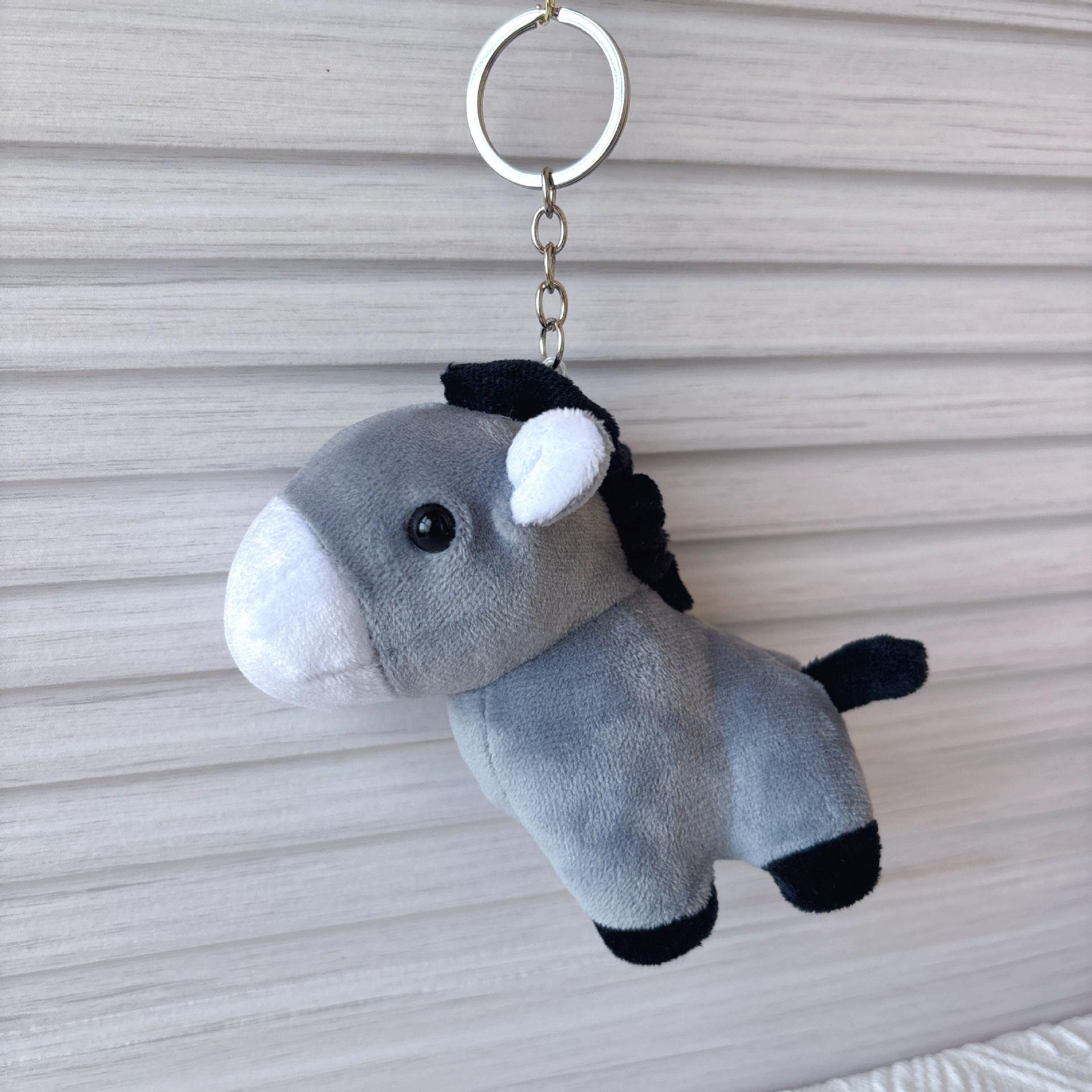 Mini Animal Plush Pendant: Giraffe, Zebra & Donkey Cartoon Figures Gray Horse with Round Buckle
