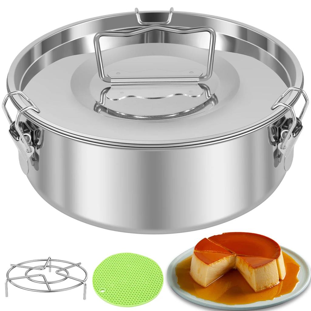 Flan Pan Mold Round Cake Baking Flan Maker 1.5QT Flan Mold Set Stainless Steel Cheesecake Pans for Chocolate Kitchen Supplies