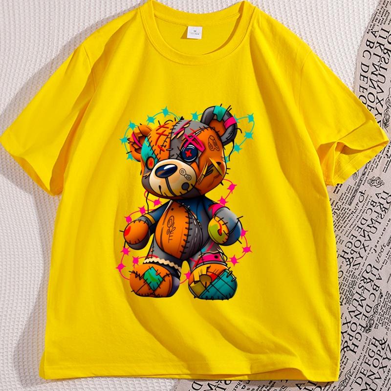 Tattered Teddy Bear T Shirt Printed Cotton Graphic T Shirts Cool Streetwear Men Women Tshirt Loose Round Neck Breathable Tops
