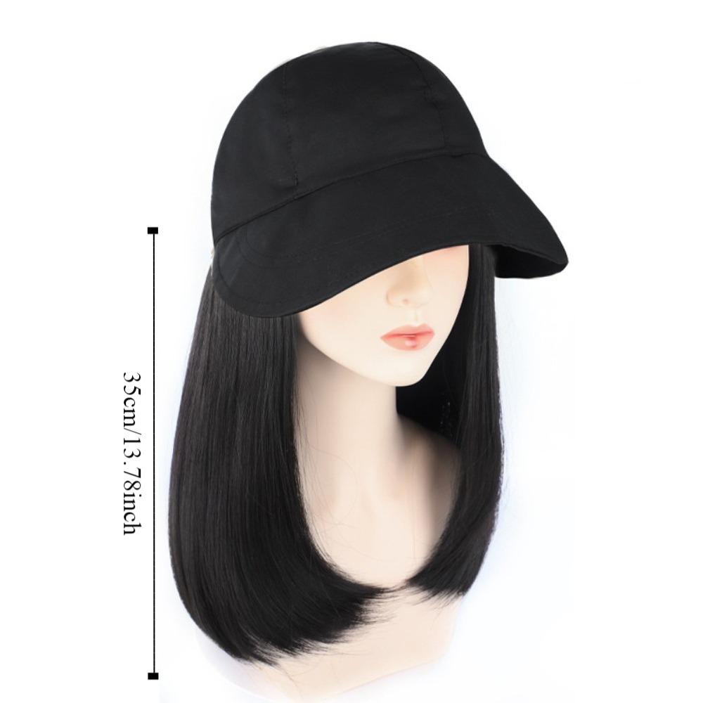 Bucket Hat Fisherman Hat with Wig Wide Brim Short Straight Hair Simple Women Sun Cap Wig  Travel