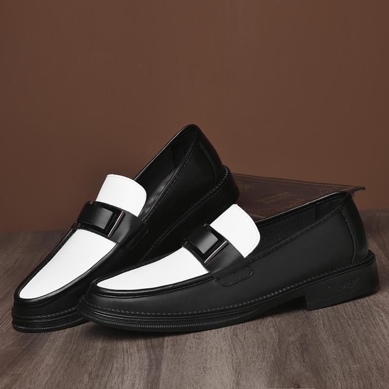 New Designer Brand Black and White Fashionable Color Blocked Loafers Comfortable Non Slip Office Groomsman Dating Leather Shoes