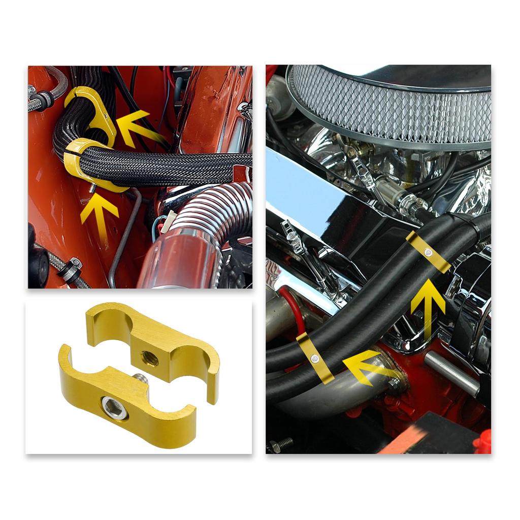 X AUTOHAUX 3pcs Car AN4 11mm Hose Separator Clamp Hose Clamp Fuel Line Connector Aluminum Alloy Blacket Gold Tone