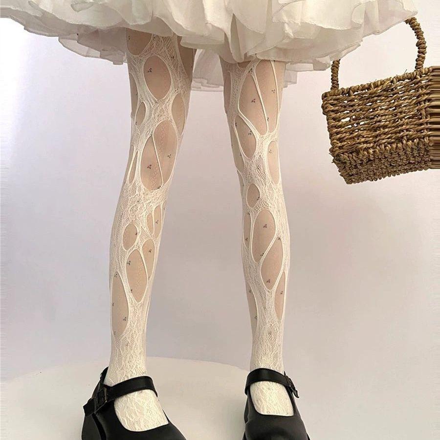 Spring And Autumn Retro American Asymmetrical Pure Desire Wind Hole Mesh Socks Explosive Subculture Personality Millennium Spice Girls Stockings