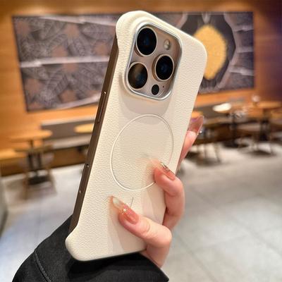 Luxury For Magsafe Leather Frameless Phone Case For iPhone 16 15 14 Pro Max Shockproof Matte Magnetic Wireless Charge Hard Cover