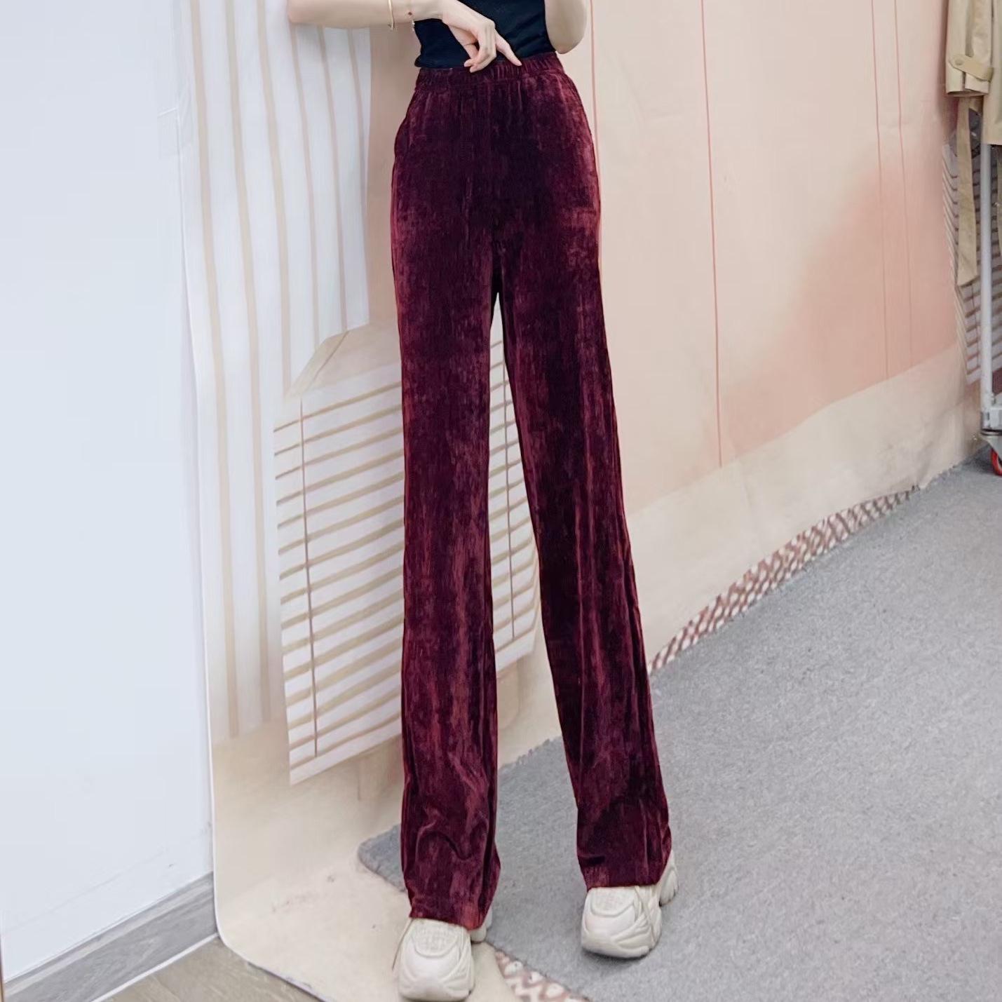2025 Autumn/Winter Casual High-Waisted Slim Straight Velvet Trousers Size 27