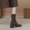 Brown Coarse Heel Short Boots Women's Skinny Boots Season Square Head High Heel Socks Boots Women's Suede Stretch Boots