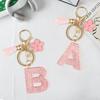 A-Z Glitter Pink Initial Letter Keychain Flowers Tassel Resin Car Keyring Women Girls Backpack Charms Accessories  Year Gifts