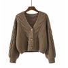 Gentle wear v-neck twist sweater women's autumn and winter wear small lazy wind knitted cardigan short coat top