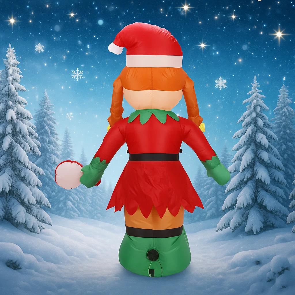 5.91FT Giant Inflatable Toy Christmas Elf with LED Lights Festive Gifts Xmas Decorations for Yard Supplies Home Ornaments