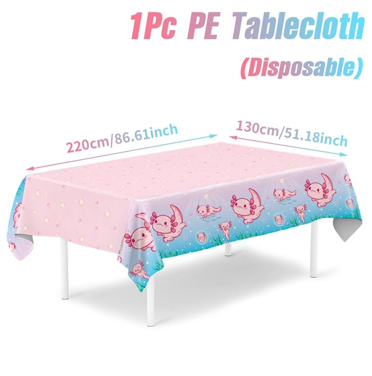 1pc Cute Cartoon Pink Salamander Axolotl Theme Happy Birthday Party DecorTablecloths Table Cloths Kids Birthday Party Supplies