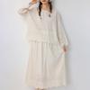 Japanese Literary Embroidered Lace Long Sleeve T-shirt & Skirt Set - Women's Pure Cotton Casual Fashion