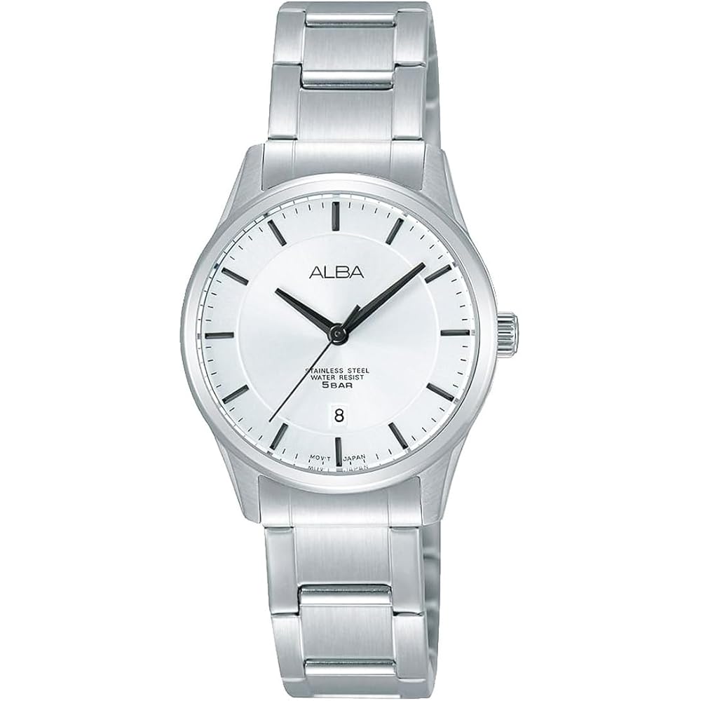 Женские аналоговые кварцевые часы Seiko Alba AH7L79X1 Серебристый Черный Нержавеющая сталь Бизнес Дата Календарь Браслет