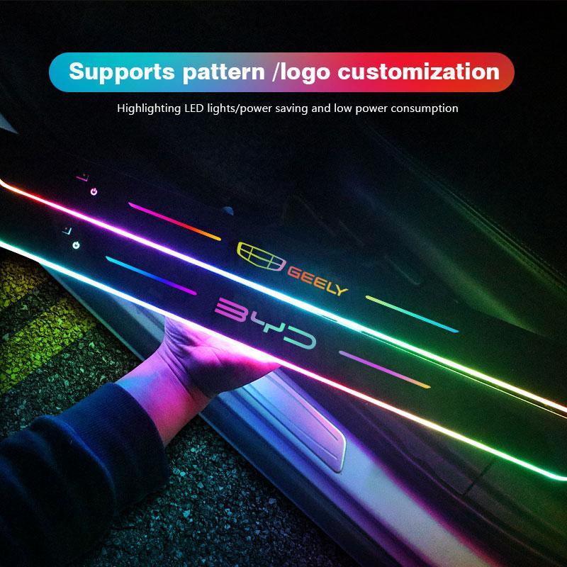 Customized Car Door Sill Light Threshold Lamp Logo Projector Lamp Power Moving LED Welcome Plate Pedal Light Protect Car Doors