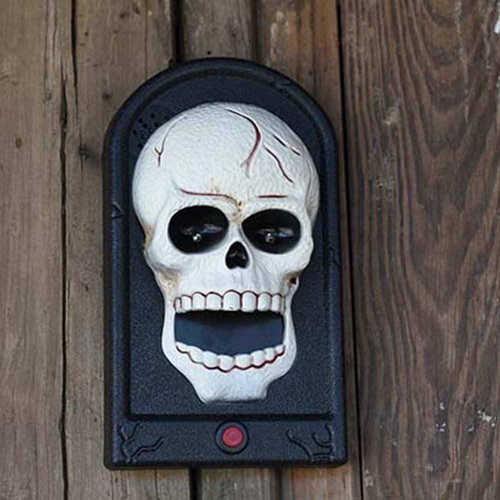 Vocal Animated Skull Doorbell Battery-operated LED Glowing Eyes Talking Ghost Bell Theme Party