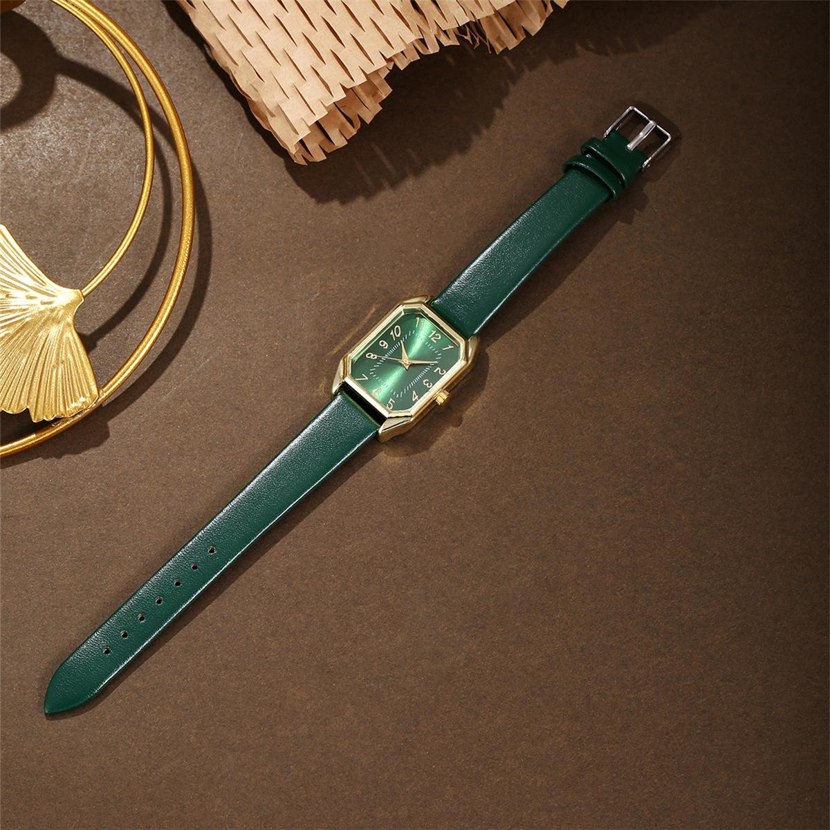 

5/4/1PC Square Women Watches Set Leather Strap Ladies Quartz Wristwatch Ring Necklace Earrings Bracelet Jewelry Set Gift (No Box