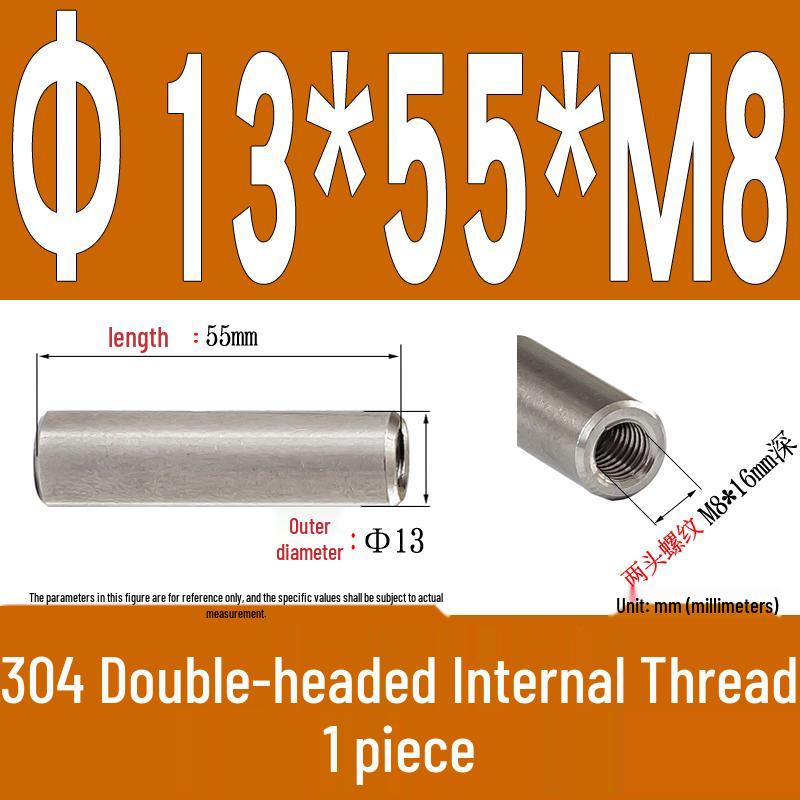 Stainless Steel 304 Double-Ended Threaded Cylindrical Guide Pin with Dual-End Holes