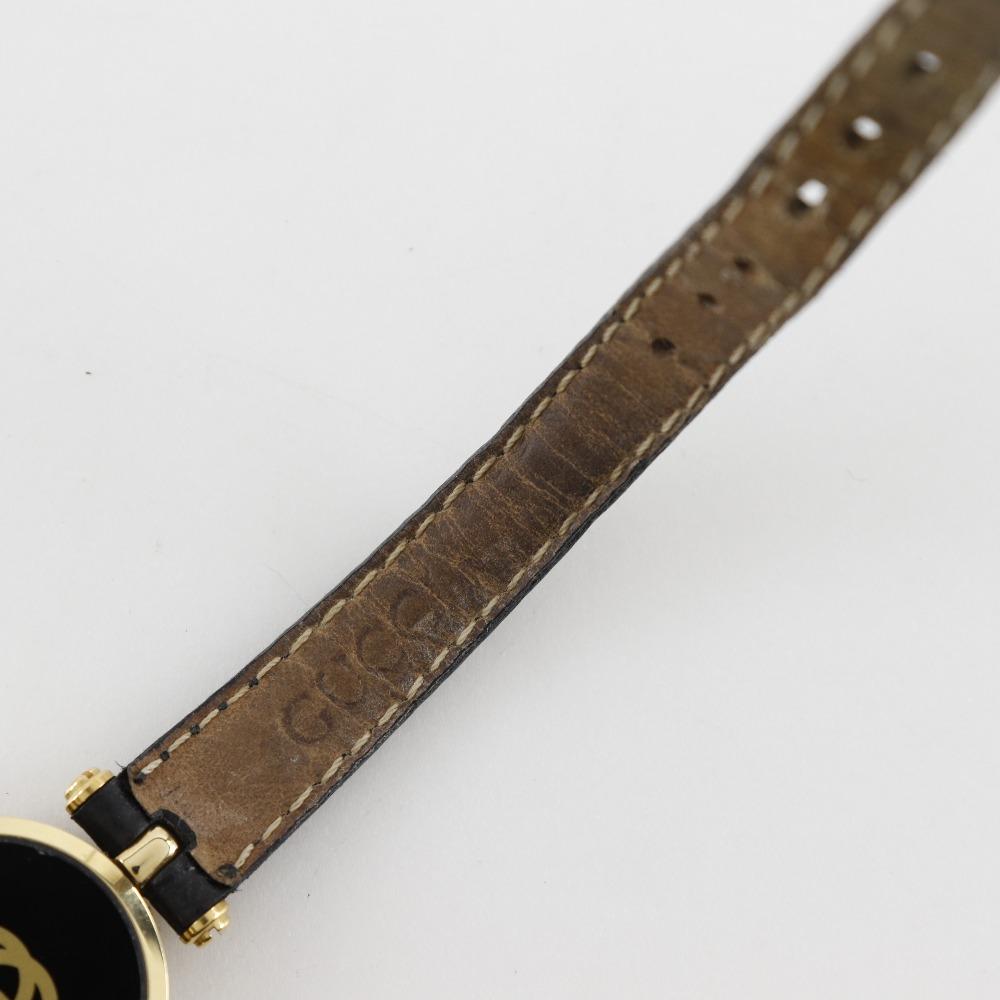 GUCCI Sherry Watches 2000L blackDial Plated Gold/leather Quartz Analog display Women Used