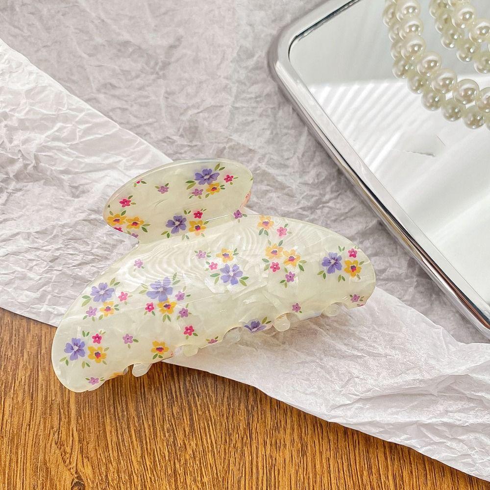 Korean Style Hair Claw Clip Acrylic Acrylic Shark Clip Retro Flower Hair Claw  Back Of Head