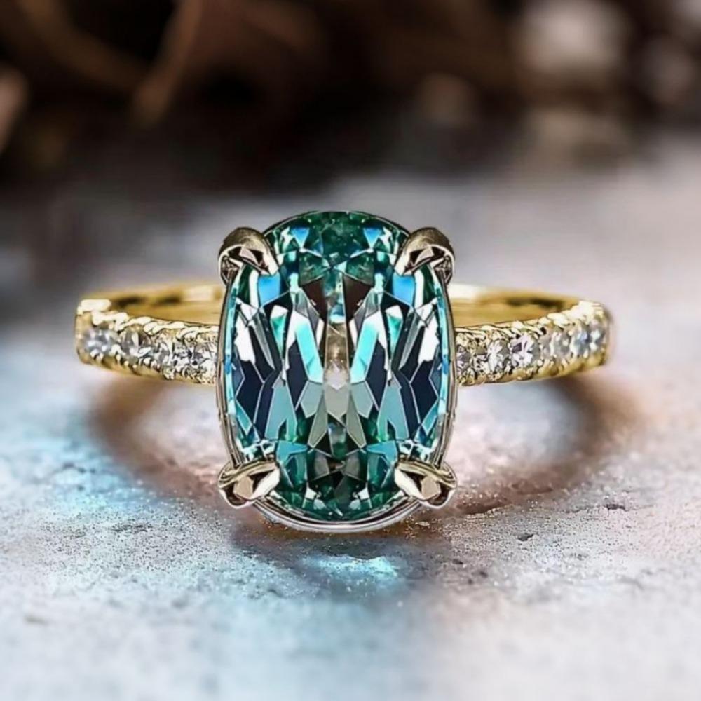 

Роскошное новое кольцо из меди с инкрустацией цирконами, европейский и американский экологически чистый материал, позолоченное, инкрустированное зеленым хрустальным драгоценным камнем, женские украшения No. 10