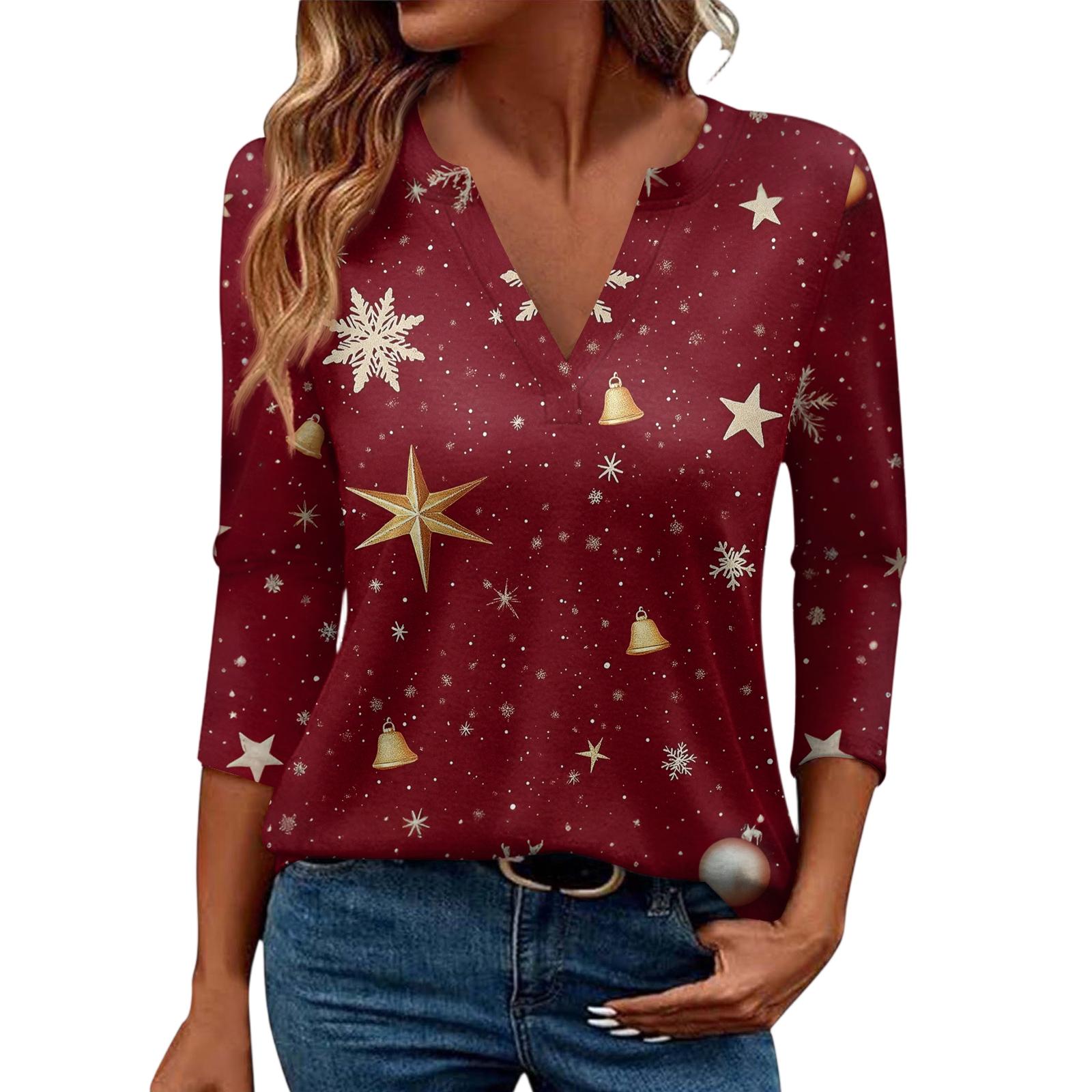 

Женский повседневный модный сексуальный удобный топ с V-образным вырезом и рукавом три четверти на Рождество S винный