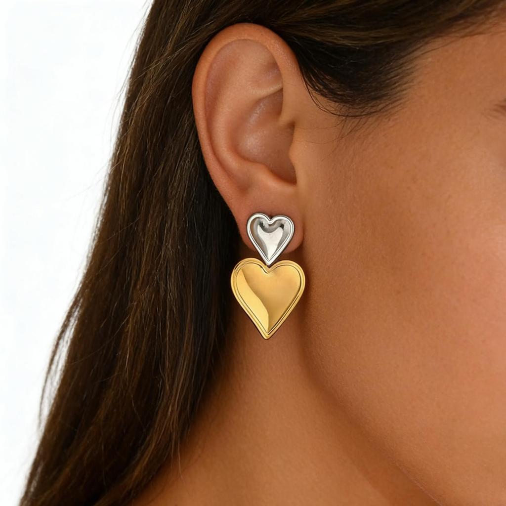 Gold and Silver Contrasting Color Pendant Love Earrings Personalized Vacuum Plating Titanium Steel Studs Do Not Fade