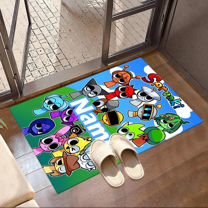 Custom Name Personalized Sprunki Game Print Carpet, Versatile Home Decor Rug, for Playroom, Apartment, Balcony, Entryway, Hallway Gift