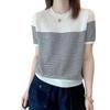 Women's Plus Size Short-Sleeve Summer Knit Top – Slimming, Age-Reducing Ice Silk Tee with Round Neck.