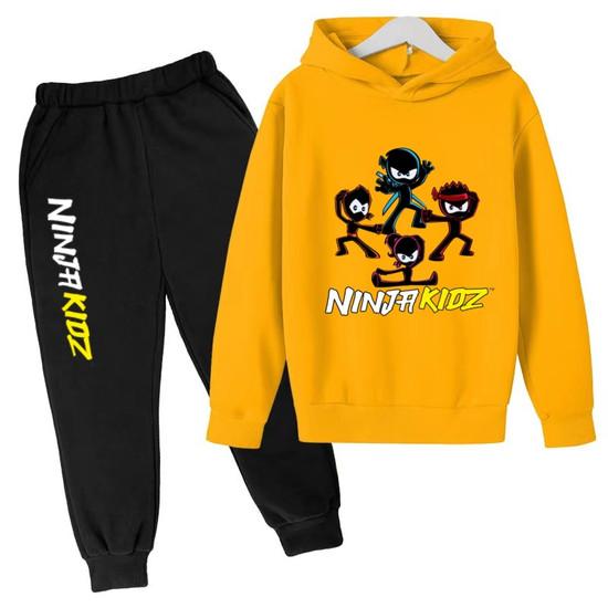 Felpa per Bambini Divertente Stampa Ninja Vestiti Cappotto Top+Pantaloni Set 2P Ragazzo Ragazza Toddler 3-12 Anni Casual Pullover Sole Lettere Sportive Set