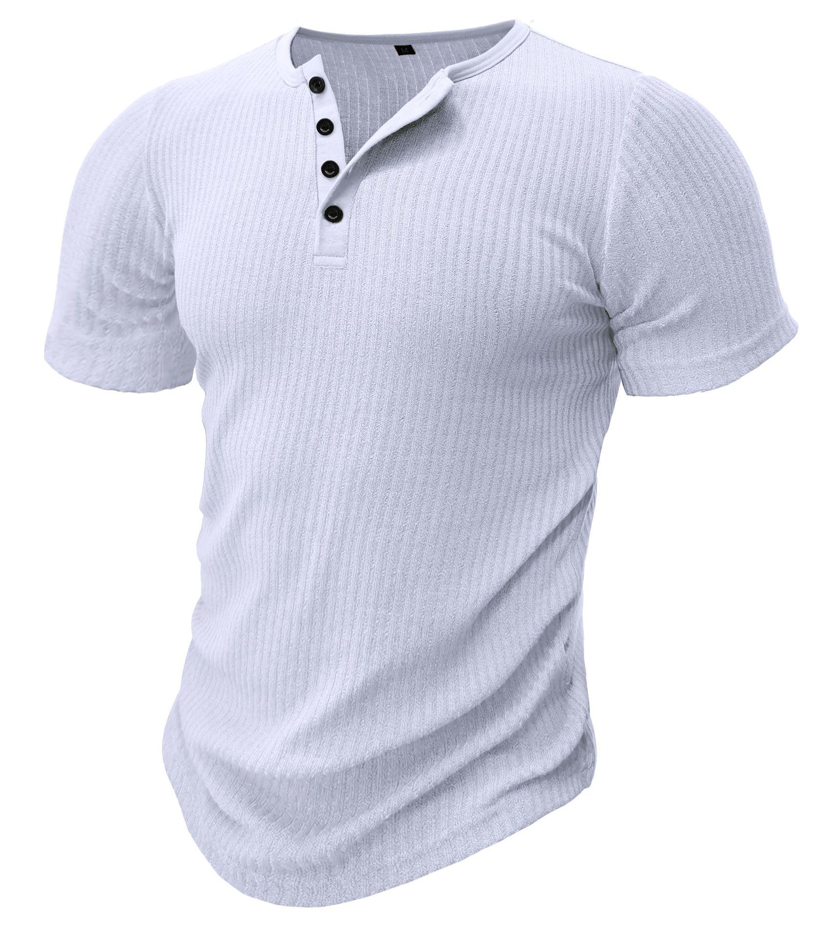 

Men s Slim Fit Henley T-shirt: European & American Sports Style, Ribbed, Elastic, Short Sleeve, Solid Color XXL