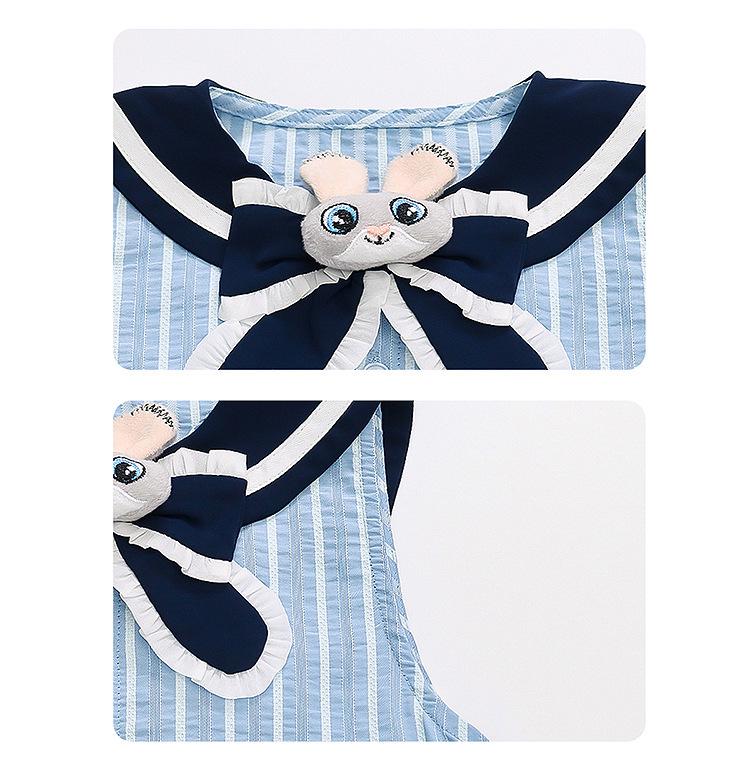 Girls' Summer 2026 Judy Rabbit Police Officer Princess Dress with Bow and Navy Collar Skirt