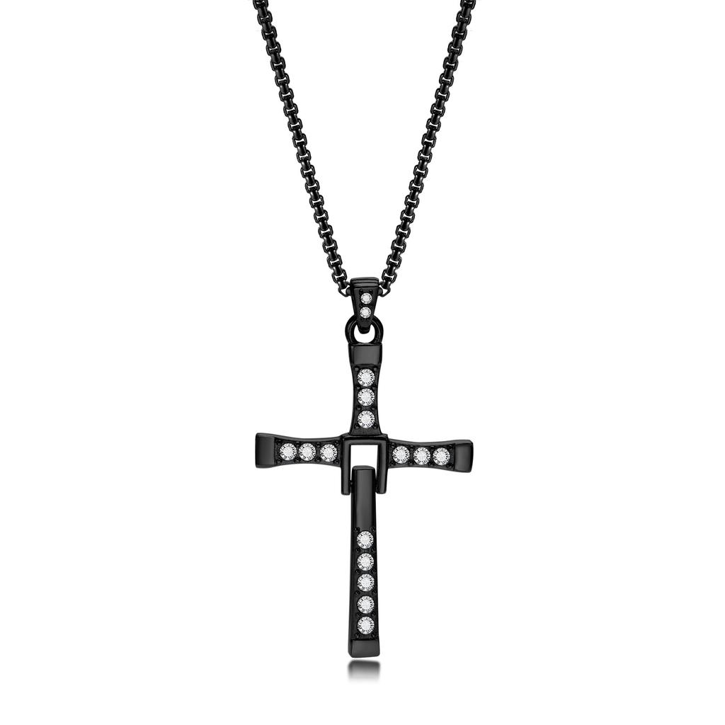 Meaeguet Collane a Croce in Acciaio Inossidabile Ciondoli Moda Gioielli Film The Fast and The Furious Toretto Uomo Collana con Zirconi