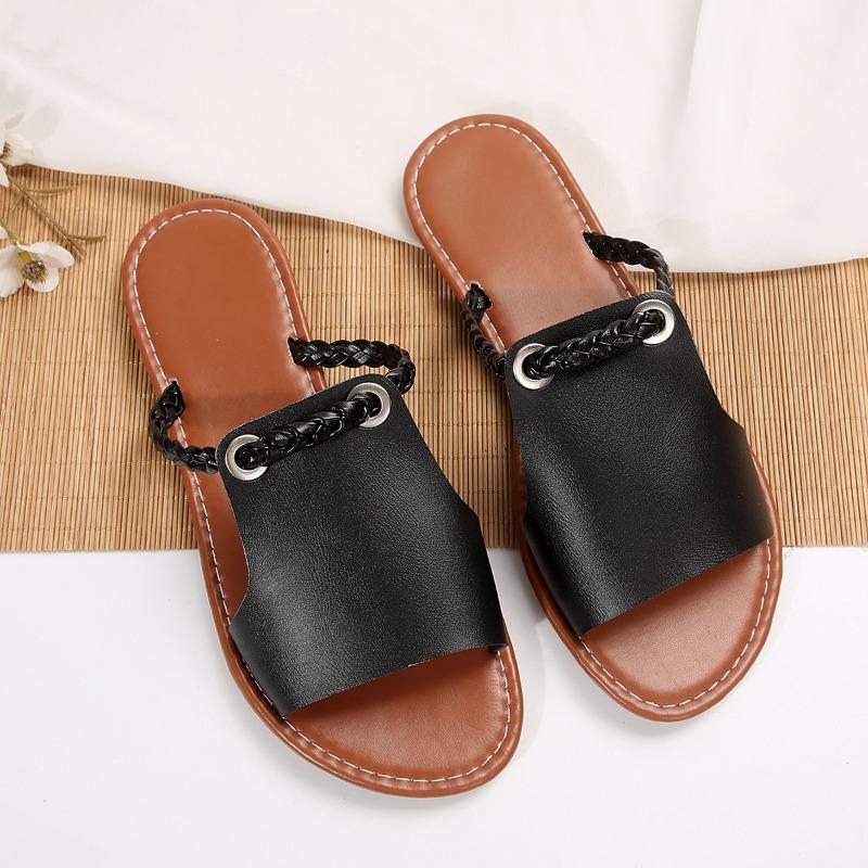 Fashion Summer New Flat Sandals Women Fashion Round Head Open Toe Braided with Soft Sole Anti-slip Wear-resistant Slippers