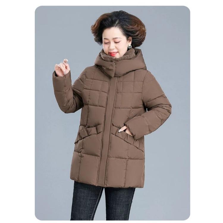 Verdickte, mit Baumwolle gefütterte Winterjacke für Frauen mittleren Alters, langer Daunenmantel für zusätzliche Wärme