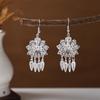 Ethnic Miao Silver Tassel Earrings - Retro Long Dangle Scenic Studs for Women