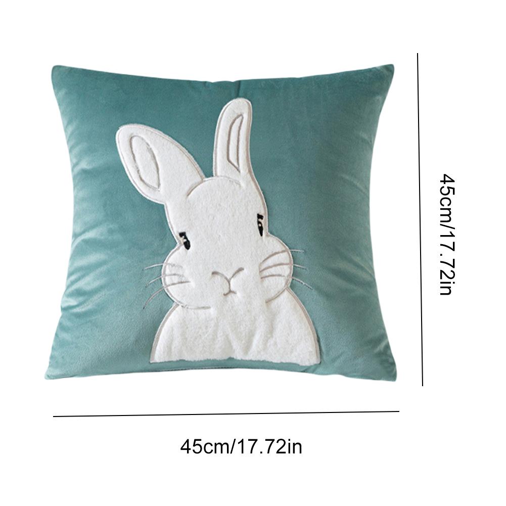 2Pcs Easter Bunny Soft Cushion Case 45x45cm Plush Rabbit Embroidered Pillowcase Rabbit Pattern Decorative Throw Pillowcase
