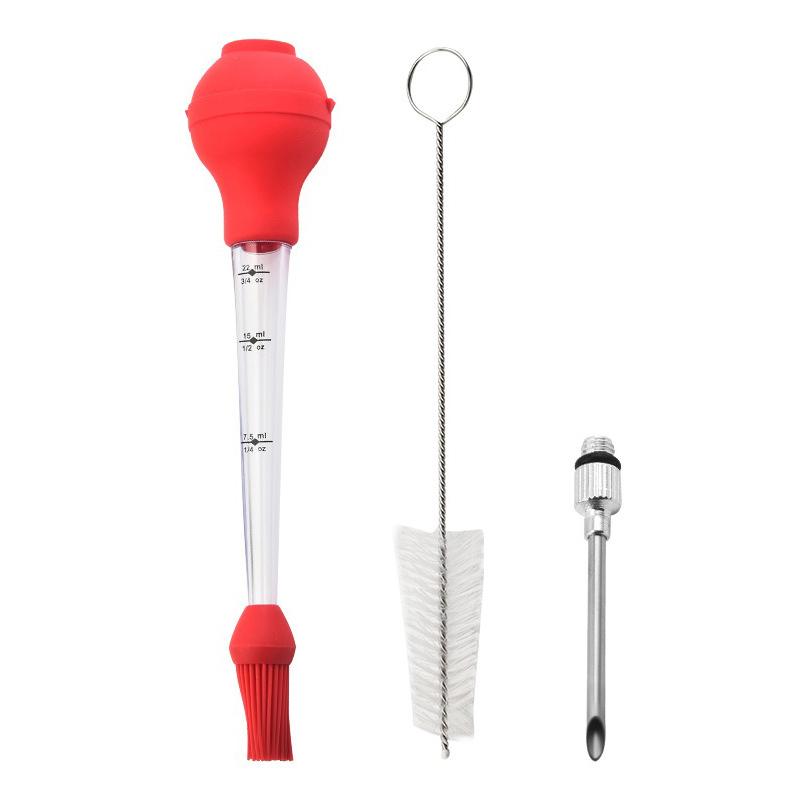 Turkey Baster Set of 4, Quality Silicone Bulb Including Meat Arinade Injector Needle with Barbecue Basting Brush M&Other